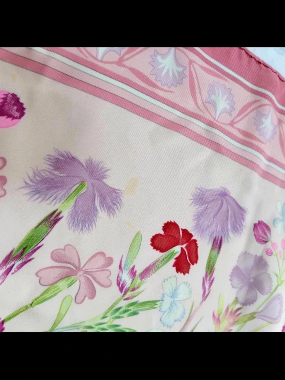 Hermes Pink Floral Print Silk Square Scarf